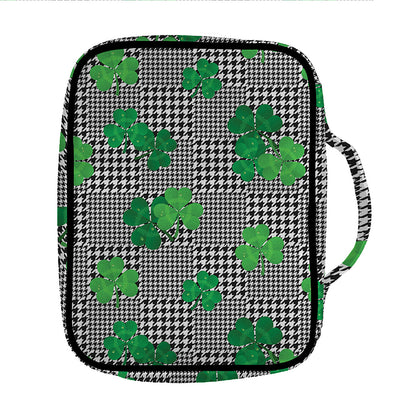 Shamrocks Houndstooth Pattern Print Front Pocket Bible Bag