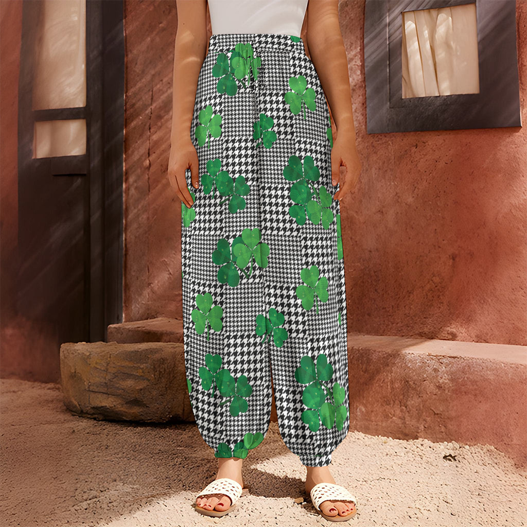 Shamrocks Houndstooth Pattern Print Harem Pants