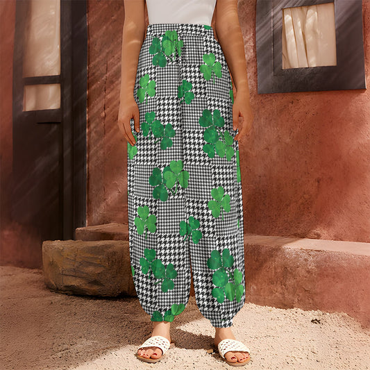 Shamrocks Houndstooth Pattern Print Harem Pants