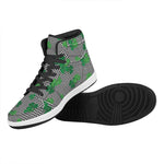 Shamrocks Houndstooth Pattern Print High Top Leather Sneakers