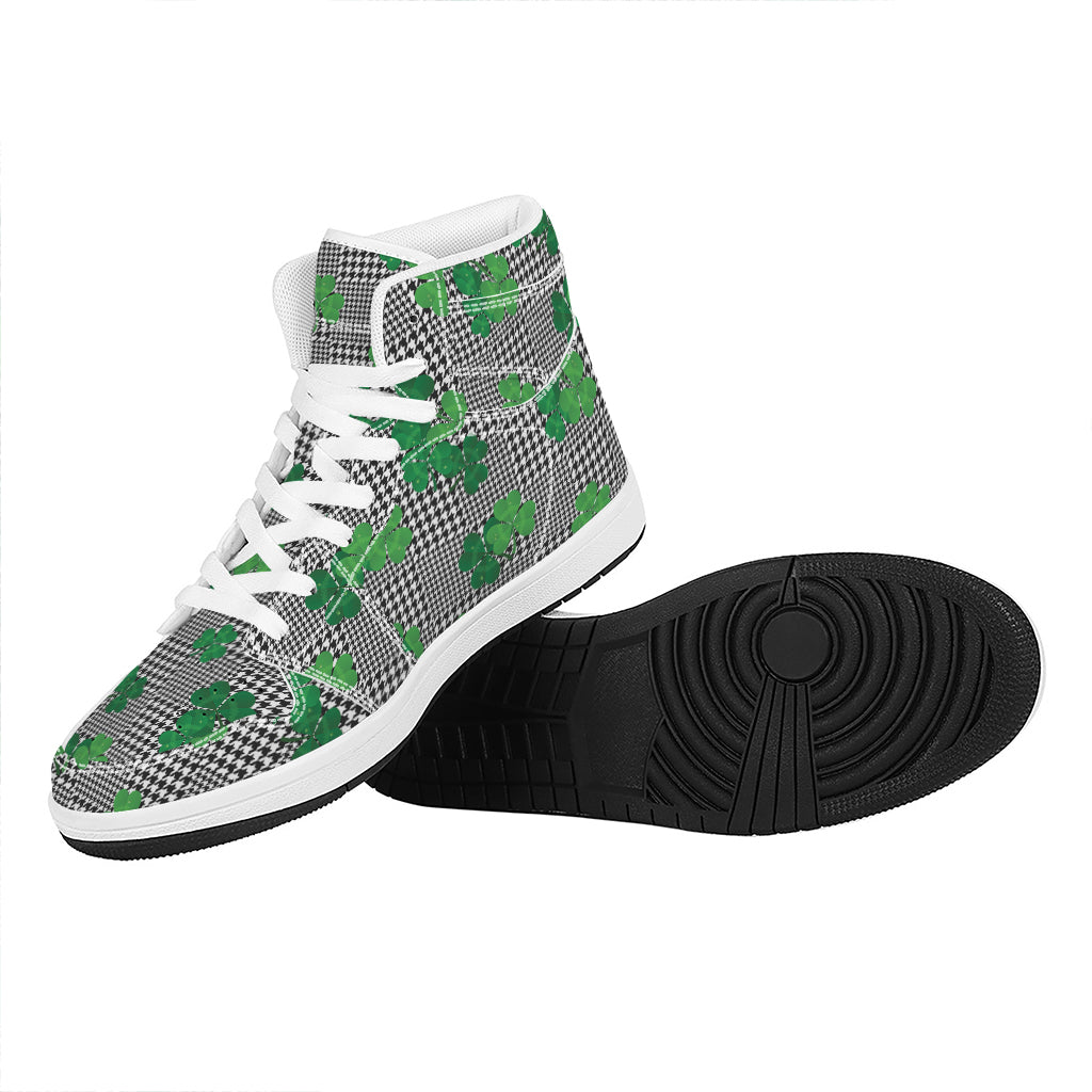 Shamrocks Houndstooth Pattern Print High Top Leather Sneakers