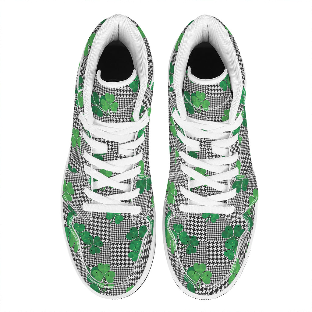 Shamrocks Houndstooth Pattern Print High Top Leather Sneakers