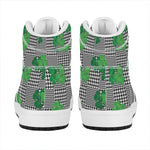 Shamrocks Houndstooth Pattern Print High Top Leather Sneakers
