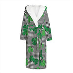 Shamrocks Houndstooth Pattern Print Hooded Bathrobe