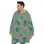 Shamrocks Houndstooth Pattern Print Hoodie Blanket