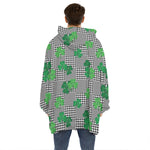 Shamrocks Houndstooth Pattern Print Hoodie Blanket
