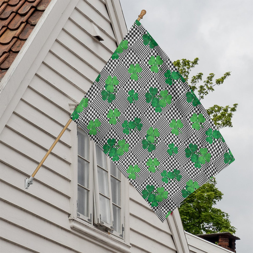 Shamrocks Houndstooth Pattern Print House Flag