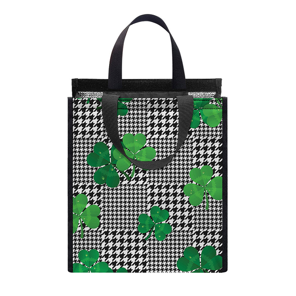 Shamrocks Houndstooth Pattern Print Insulated Lunch Tote