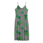 Shamrocks Houndstooth Pattern Print Jersey Midi Cami Dress