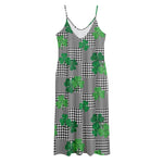 Shamrocks Houndstooth Pattern Print Jersey Midi Cami Dress