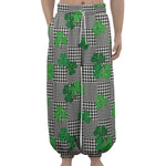 Shamrocks Houndstooth Pattern Print Lantern Pants