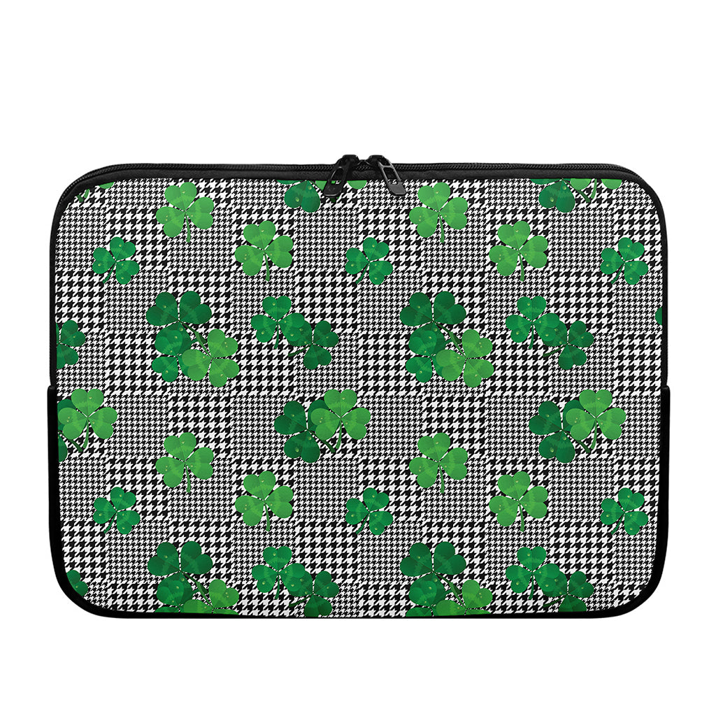 Shamrocks Houndstooth Pattern Print Laptop Sleeve