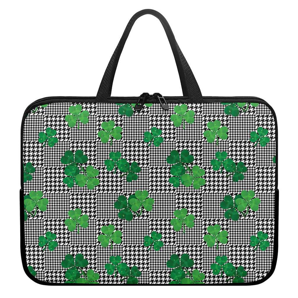 Shamrocks Houndstooth Pattern Print Laptop Sleeve With Handle