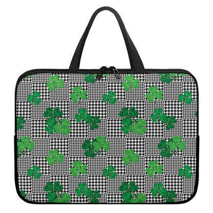 Shamrocks Houndstooth Pattern Print Laptop Sleeve With Handle