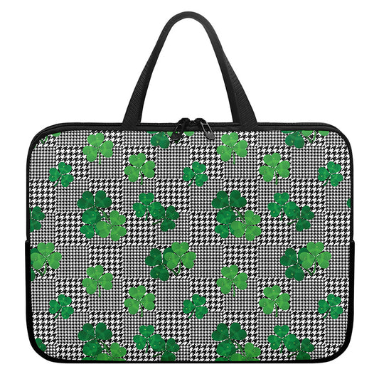 Shamrocks Houndstooth Pattern Print Laptop Sleeve With Handle