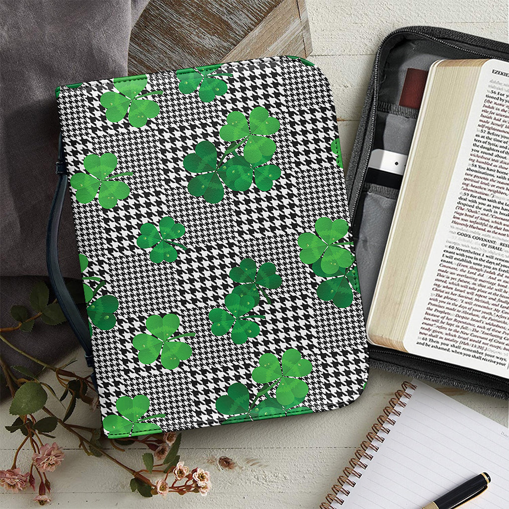 Shamrocks Houndstooth Pattern Print Leather Bible Cover