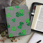 Shamrocks Houndstooth Pattern Print Leather Bible Cover