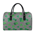 Shamrocks Houndstooth Pattern Print Leather Duffel Bag