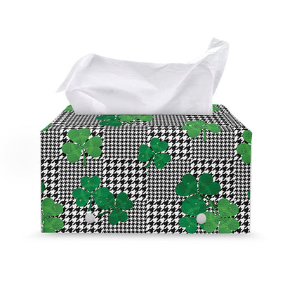 Shamrocks Houndstooth Pattern Print Leather Tissue Box Cover