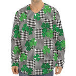 Shamrocks Houndstooth Pattern Print Long Sleeve Baseball Jersey