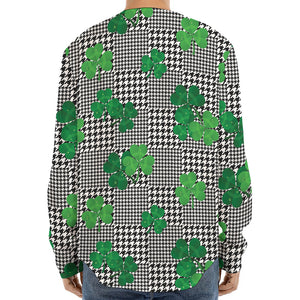 Shamrocks Houndstooth Pattern Print Long Sleeve Baseball Jersey