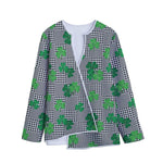 Shamrocks Houndstooth Pattern Print Long Sleeve Short Coat