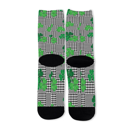 Shamrocks Houndstooth Pattern Print Long Socks