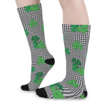 Shamrocks Houndstooth Pattern Print Long Socks
