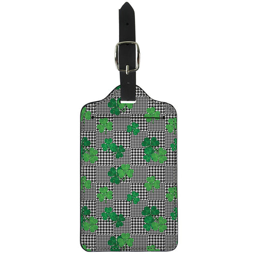 Shamrocks Houndstooth Pattern Print Luggage Tag