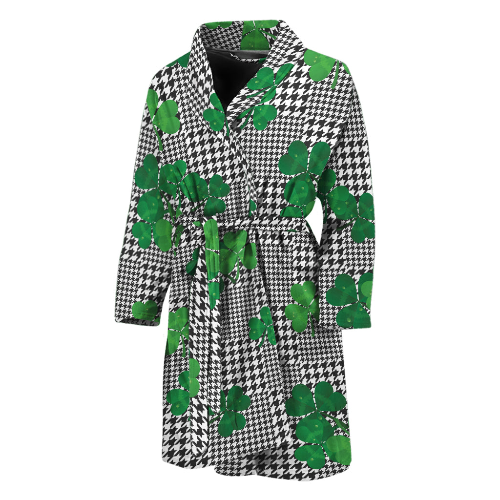 Shamrocks Houndstooth Pattern Print Men's Bathrobe