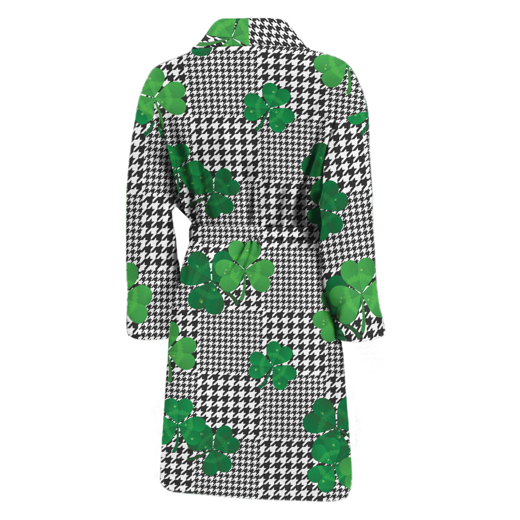 Shamrocks Houndstooth Pattern Print Men's Bathrobe