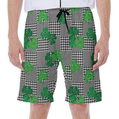 Shamrocks Houndstooth Pattern Print Men's Beach Shorts