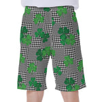 Shamrocks Houndstooth Pattern Print Men's Beach Shorts
