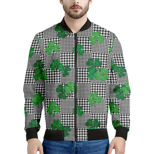 Shamrocks Houndstooth Pattern Print Men's Bomber Jacket