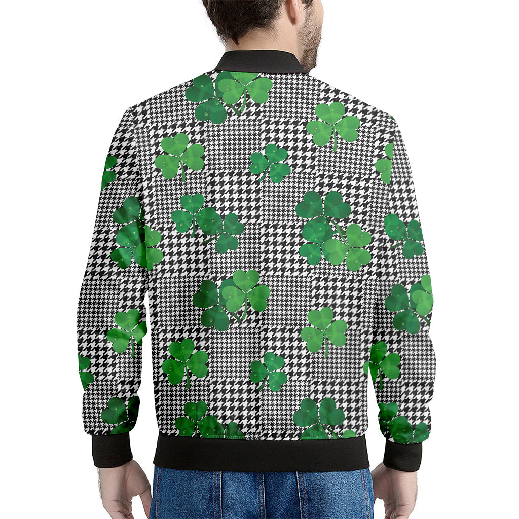 Shamrocks Houndstooth Pattern Print Men's Bomber Jacket
