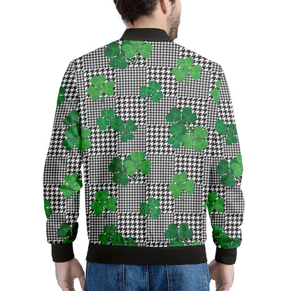 Shamrocks Houndstooth Pattern Print Men's Bomber Jacket
