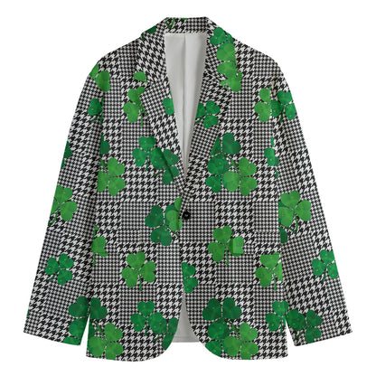 Shamrocks Houndstooth Pattern Print Men's Cotton Blazer