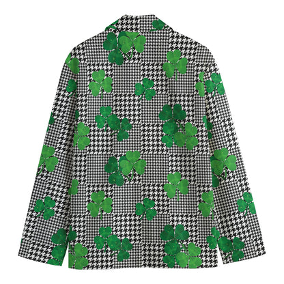 Shamrocks Houndstooth Pattern Print Men's Cotton Blazer