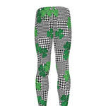Shamrocks Houndstooth Pattern Print Men's leggings