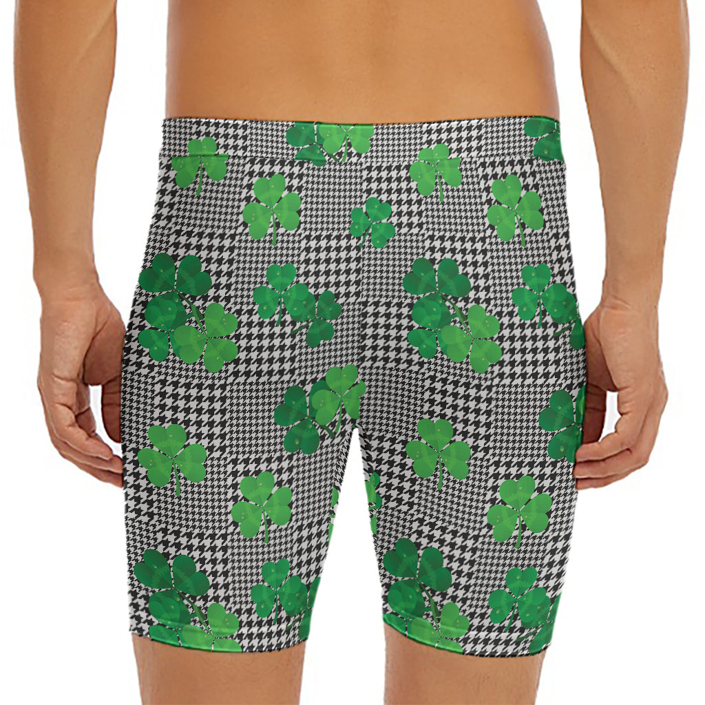 Shamrocks Houndstooth Pattern Print Men's Long Boxer Briefs