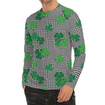 Shamrocks Houndstooth Pattern Print Men's Long Sleeve Rash Guard