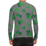 Shamrocks Houndstooth Pattern Print Men's Long Sleeve Rash Guard