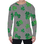 Shamrocks Houndstooth Pattern Print Men's Long Sleeve T-Shirt