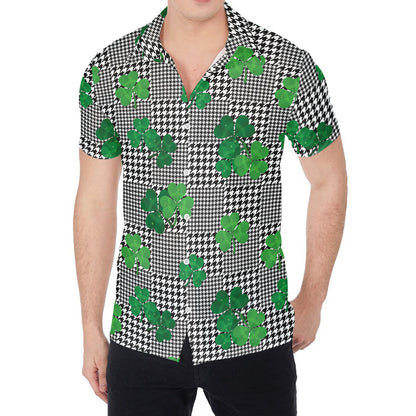 Shamrocks Houndstooth Pattern Print Men's Shirt