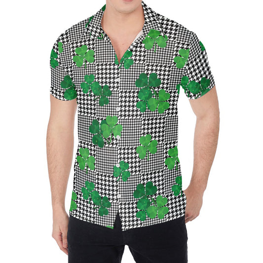 Shamrocks Houndstooth Pattern Print Men's Shirt