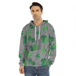 Shamrocks Houndstooth Pattern Print Men's Velvet Pullover Hoodie