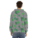 Shamrocks Houndstooth Pattern Print Men's Velvet Pullover Hoodie