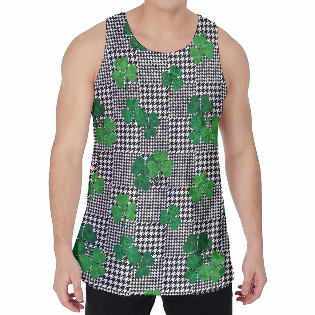 Shamrocks Houndstooth Pattern Print Men's Velvet Tank Top