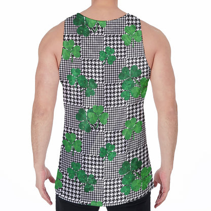 Shamrocks Houndstooth Pattern Print Men's Velvet Tank Top