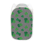 Shamrocks Houndstooth Pattern Print Mesh Laundry Hamper